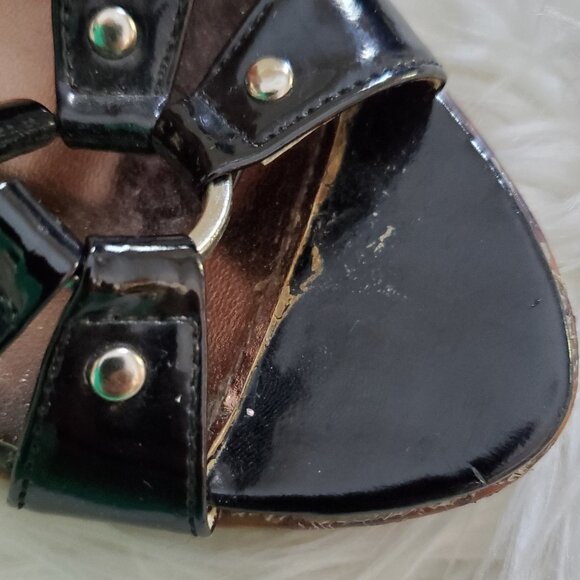 Michael Antonis Black Strappy Patent Leather Platform Shoes SZ 8.5 - Picture 9 of 11